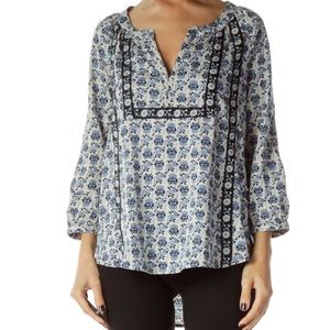 Beachlunchlounge Floral Boho Peasant Blouse Blue S